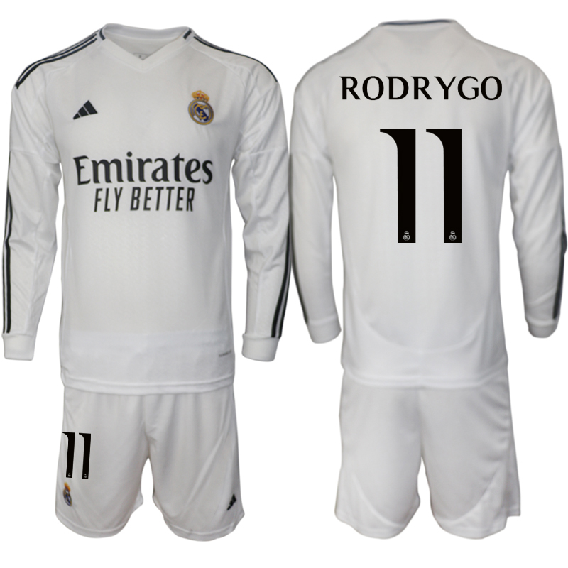 Men 2024-2025 Club Real Madrid home Long Sleeves White #11 Soccer Jersey->real madrid jersey->Soccer Club Jersey
